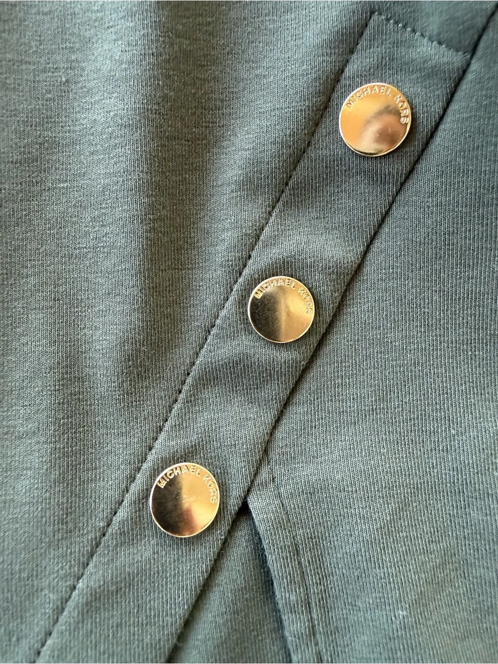 Michael Kors Olive Green Short Sleeve Tee with Diagonal Button Detail